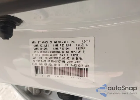 2016 Honda Accord Ex-L from USA, damaged, VIN 1HGCR2F87GA146042